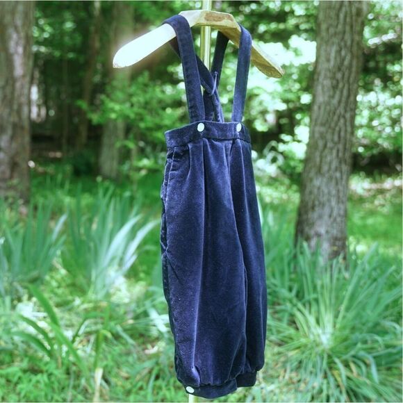 Vintage 90s Boys Navy Blue Velvet Velour Romper - Picture 5 of 6